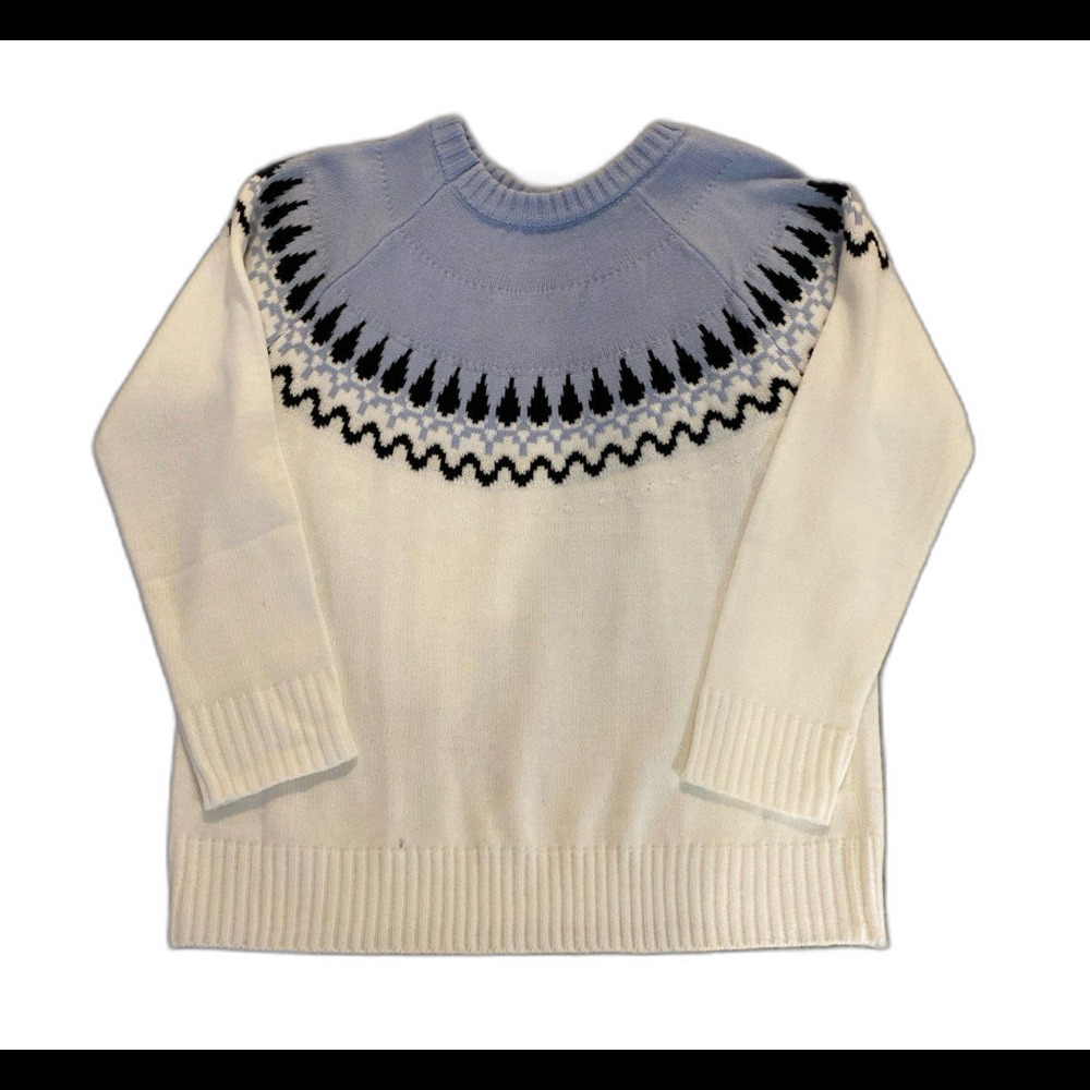 Fair Isle Knit Sweater Plus Size XL White, Pale Blue Black‎ mimics Nordstrom’s